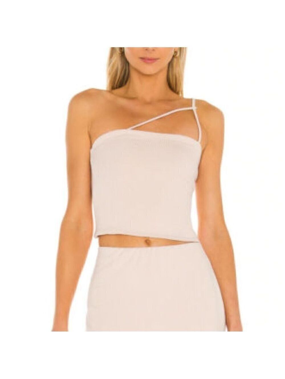 AFRM Cream Ribbed "Saddle" One Shoulder Crop Top Womens BNWOT